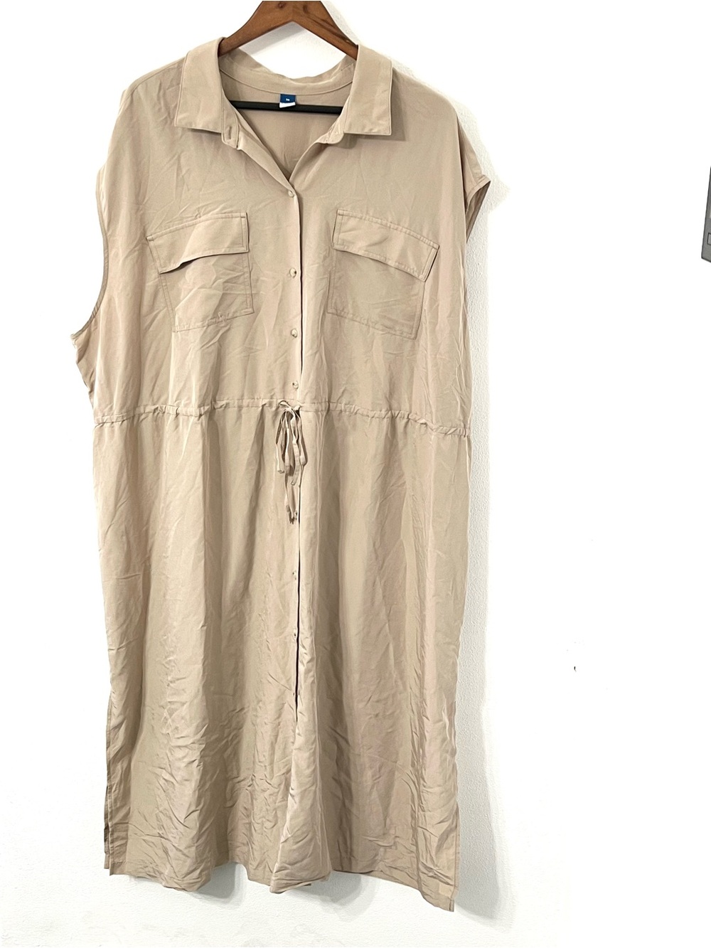 Old Navy 3X Beige Sleeveless Shirt Dress Midi Plus Size